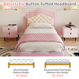 3ft Single Upholstered Bed Frame with Adjustable Chic Button-Tufted Headboard, PU Faux Leather Bed Frame with Solid Wood Slat, No Box Spring Needed, Easy Assembly, Pink+Beige (No Mattress)_5