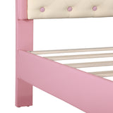 3ft Single Upholstered Bed Frame with Adjustable Chic Button-Tufted Headboard, PU Faux Leather Bed Frame with Solid Wood Slat, No Box Spring Needed, Easy Assembly, Pink+Beige (No Mattress)_20