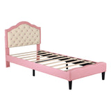 3ft Single Upholstered Bed Frame with Adjustable Chic Button-Tufted Headboard, PU Faux Leather Bed Frame with Solid Wood Slat, No Box Spring Needed, Easy Assembly, Pink+Beige (No Mattress)_15