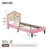 3ft Single Upholstered Bed Frame with Adjustable Chic Button-Tufted Headboard, PU Faux Leather Bed Frame with Solid Wood Slat, No Box Spring Needed, Easy Assembly, Pink+Beige (No Mattress)_8