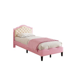 3ft Single Upholstered Bed Frame with Adjustable Chic Button-Tufted Headboard, PU Faux Leather Bed Frame with Solid Wood Slat, No Box Spring Needed, Easy Assembly, Pink+Beige (No Mattress)_9