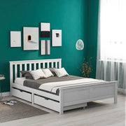 【New Product with discount price】Wooden Solid White Pine Storage Bed With Drawers Bed Furniture Frame For Adults, Kids, Teenagers 4ft6 Double (White 190x135cm)_0