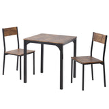 Dining Table and 2 Chairs Wooden Steel Frame Industrial Style Retro Kitchen Dining Table Set (Rustic Brown)_5