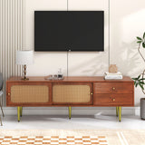 Rattan TV Stand Cabinet Modern TV Table Storage Unit TV Entertainment Unit with 2 Doors and 2 Drawers TV Unit for Living Room or Bedroom_0