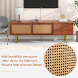 Rattan TV Stand Cabinet Modern TV Table Storage Unit TV Entertainment Unit with 2 Doors and 2 Drawers TV Unit for Living Room or Bedroom_13