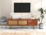 Rattan TV Stand Cabinet Modern TV Table Storage Unit TV Entertainment Unit with 2 Doors and 2 Drawers TV Unit for Living Room or Bedroom_9